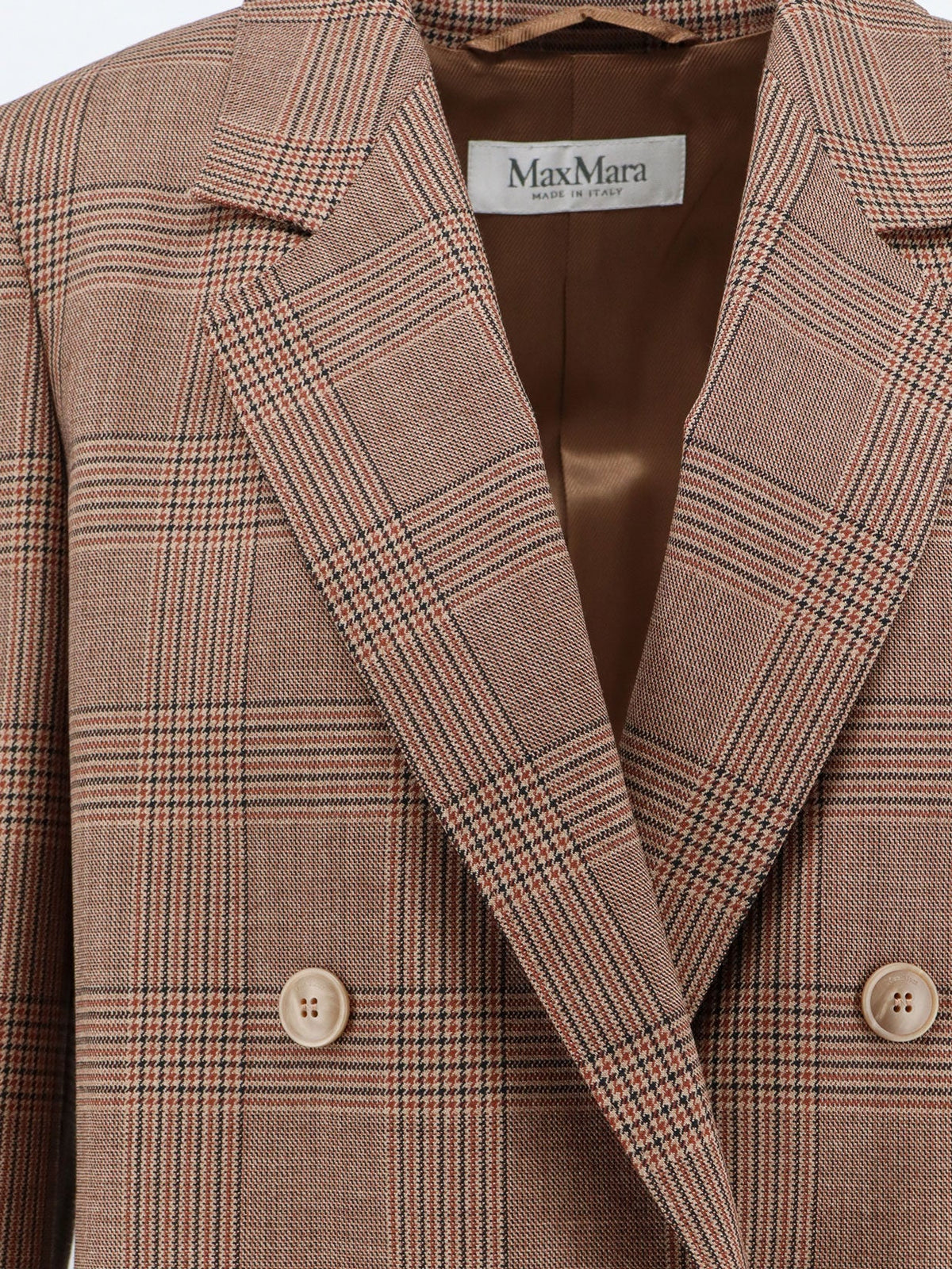 Max Mara MXMastrale Wool Blazer with Prince of Wales Pattern - Cammellonero