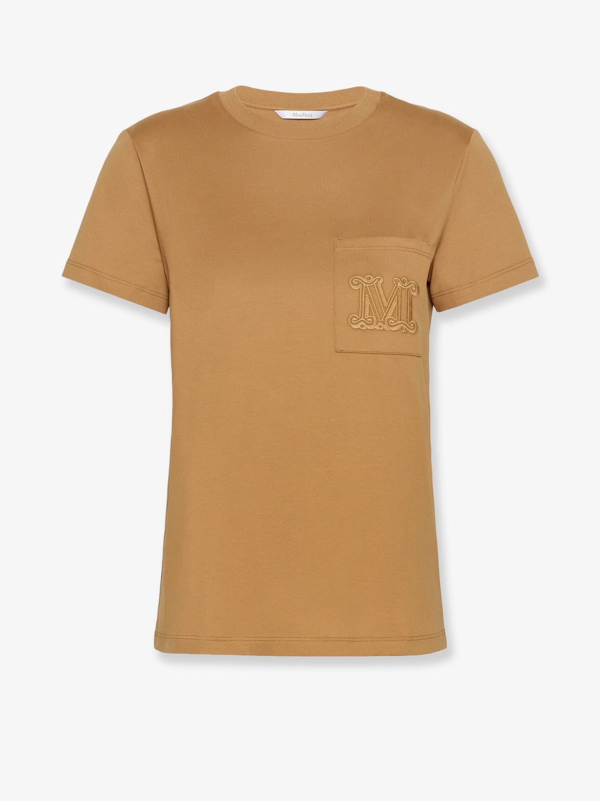 Max Mara Papaia cotton t-shirt with Monogramma - Cammello