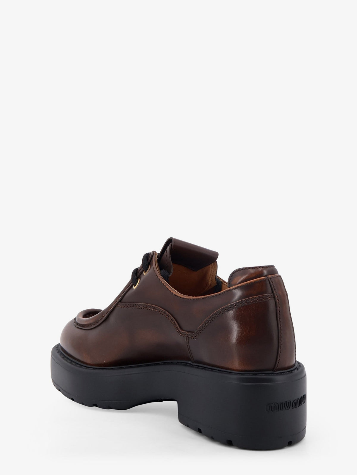 Miu Miu Leather lace-up with front lettering logo - Bruciato