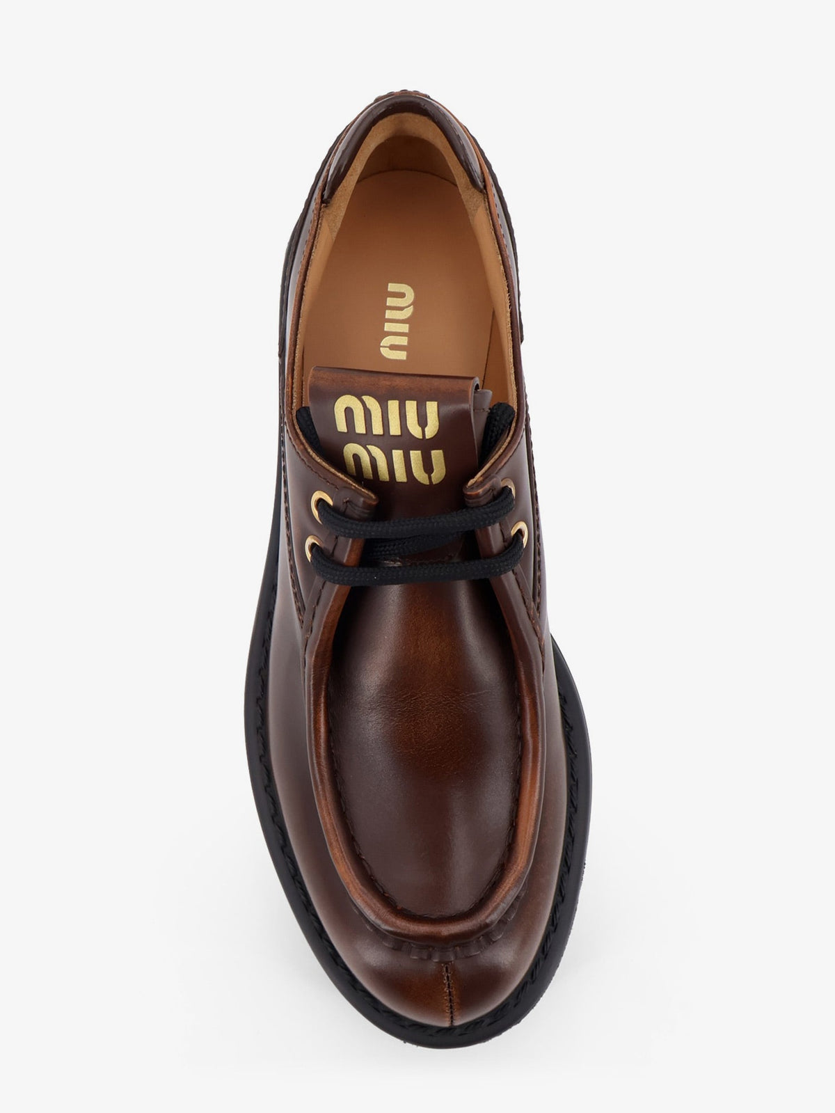 Miu Miu Leather lace-up with front lettering logo - Bruciato
