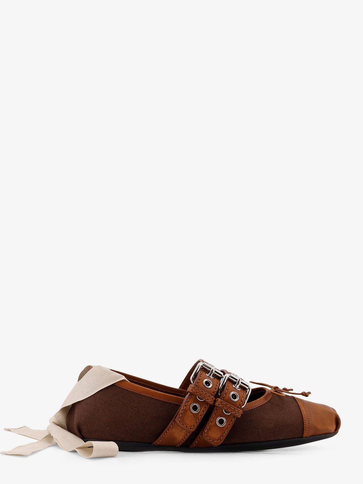 Miu Miu Canvas and leather blend ballerinas - Cacao