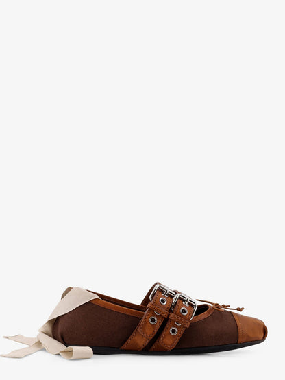 Miu Miu Canvas and leather blend ballerinas - Cacao