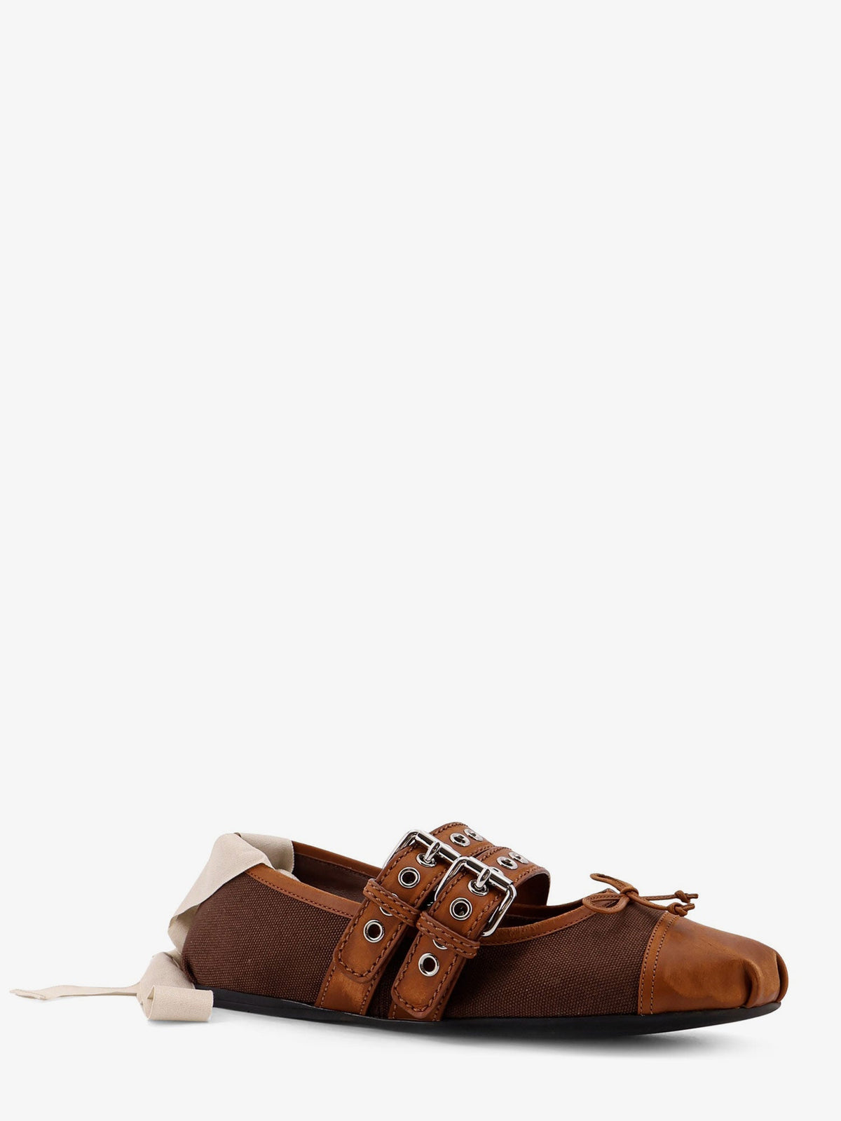 Miu Miu Canvas and leather blend ballerinas - Cacao
