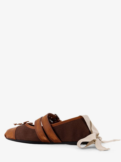 Miu Miu Canvas and leather blend ballerinas - Cacao