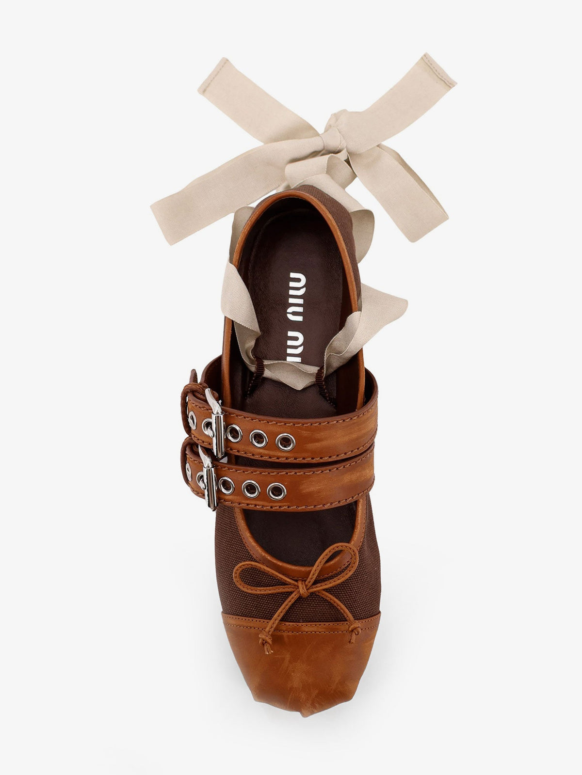 Miu Miu Canvas and leather blend ballerinas - Cacao