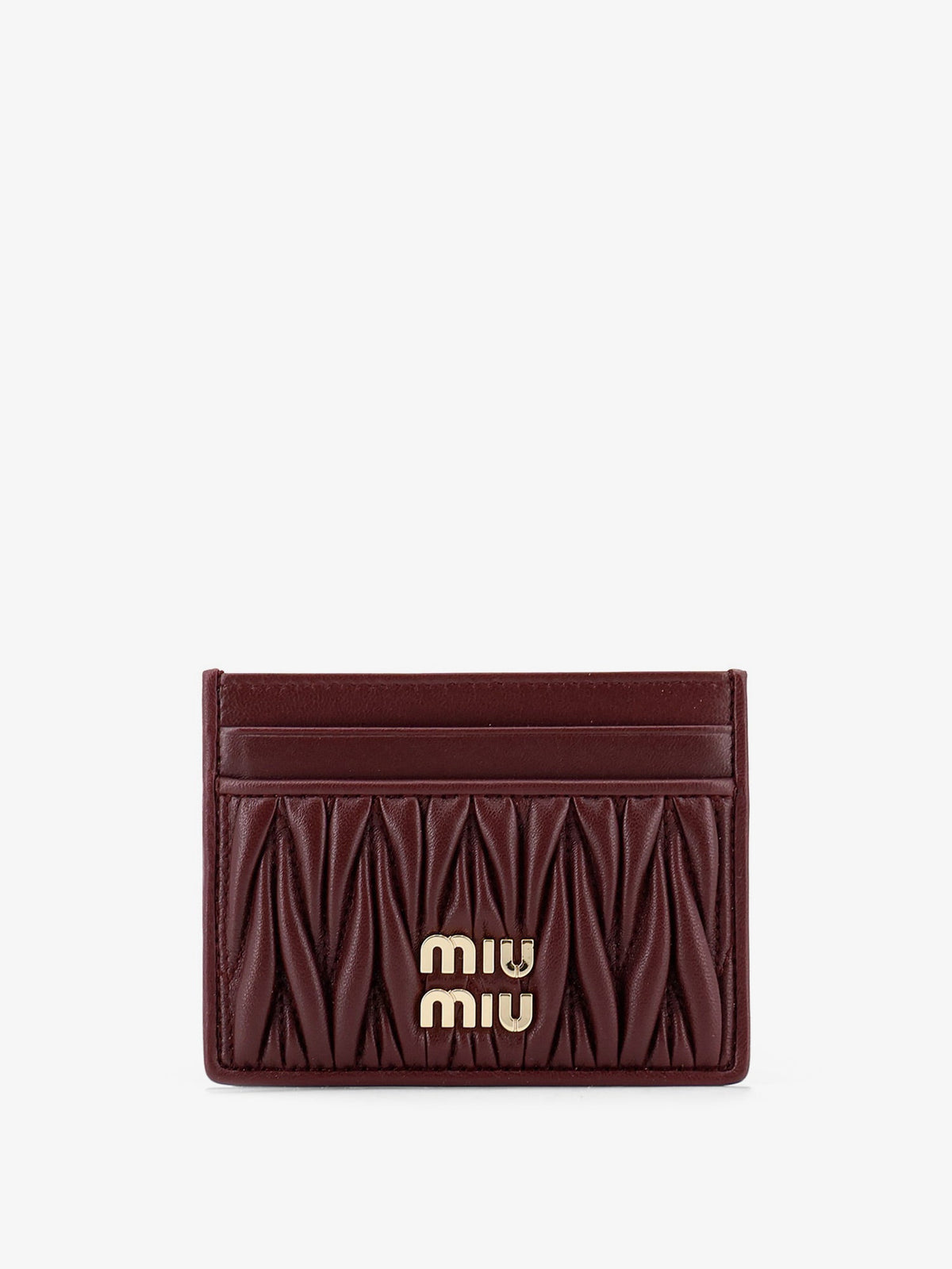 Miu Miu Matelassé leather card holder with metal lettering logo - Bordeaux