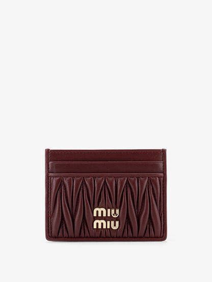 Miu Miu Matelassé leather card holder with metal lettering logo - Bordeaux