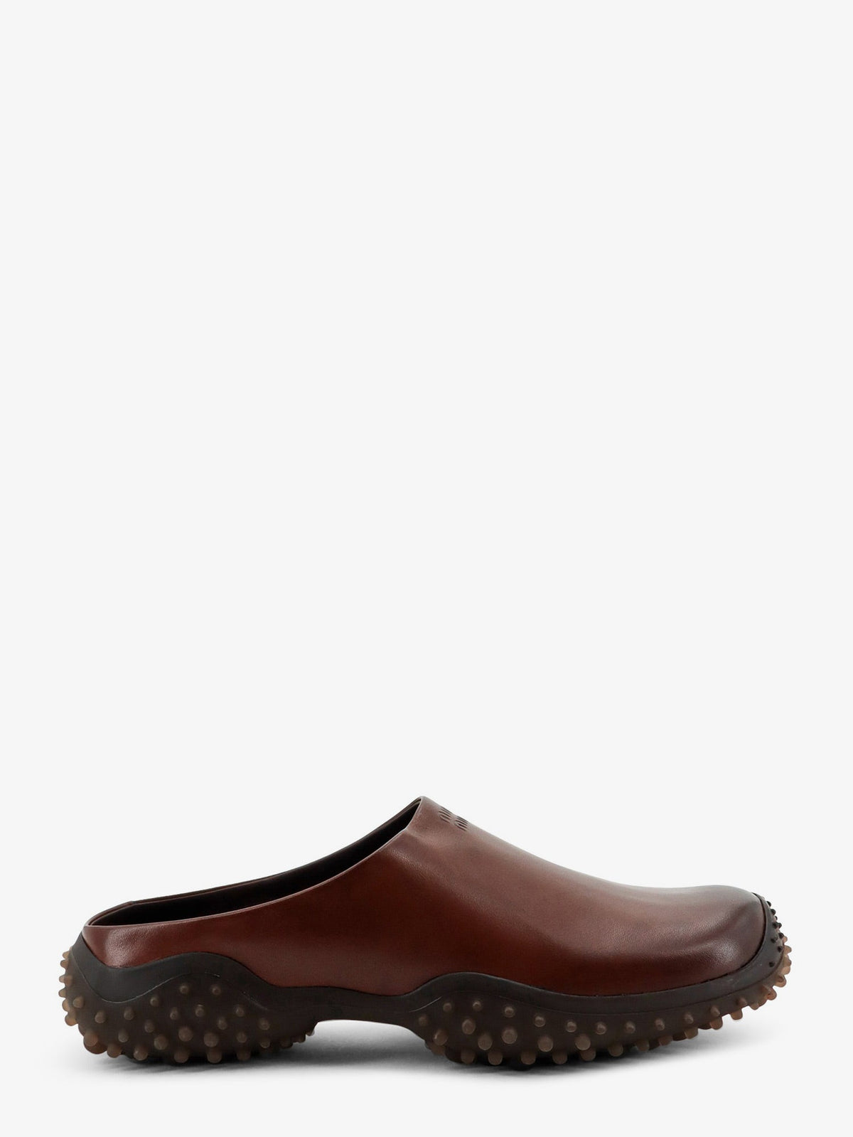 Miu Miu Leather sabot with embossed lettering logo - Caffe