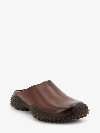 Miu Miu Leather sabot with embossed lettering logo - Caffe