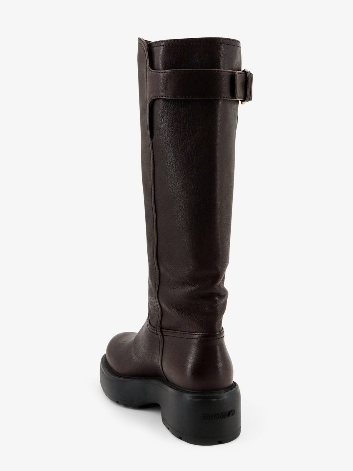 Miu Miu Leather boots with embossed lettering logo - Caffe