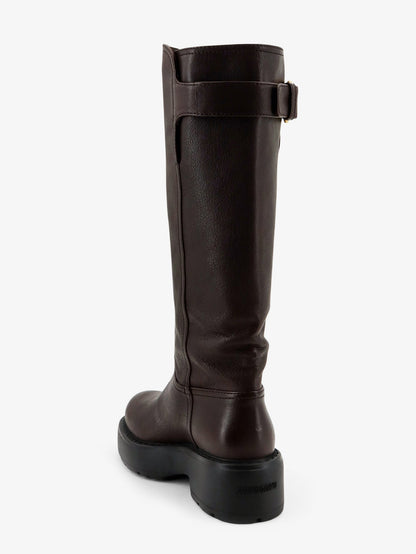 Miu Miu Leather boots with embossed lettering logo - Caffe