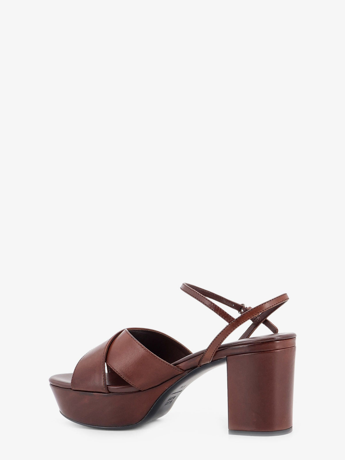 Miu Miu Leather heeled sandals with engraved logo on the side - Caffe