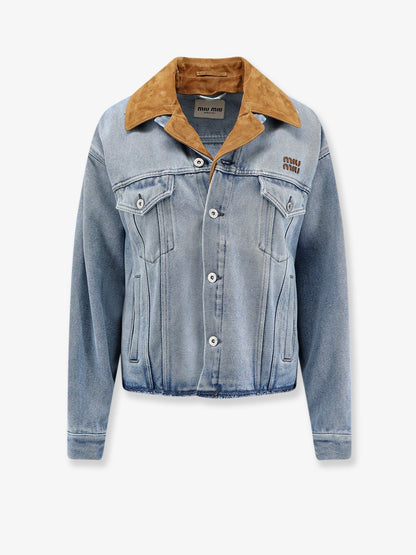 Miu Miu Denim Jacket with suede detail - Azzurro