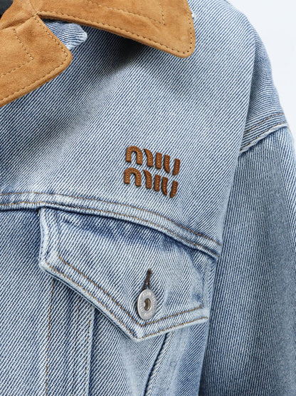Miu Miu Denim Jacket with suede detail - Azzurro