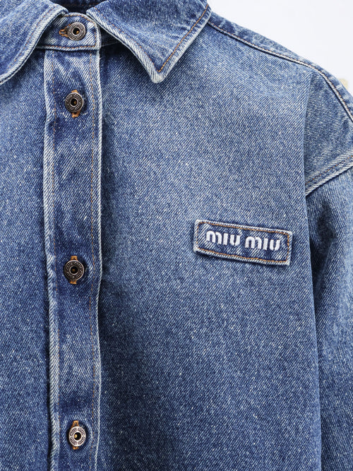 Miu Miu Denim shirt with Logo Patch - Bleu
