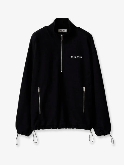 Miu Miu Fleece sweatshirt with Lettering Logo embroidery - Nero