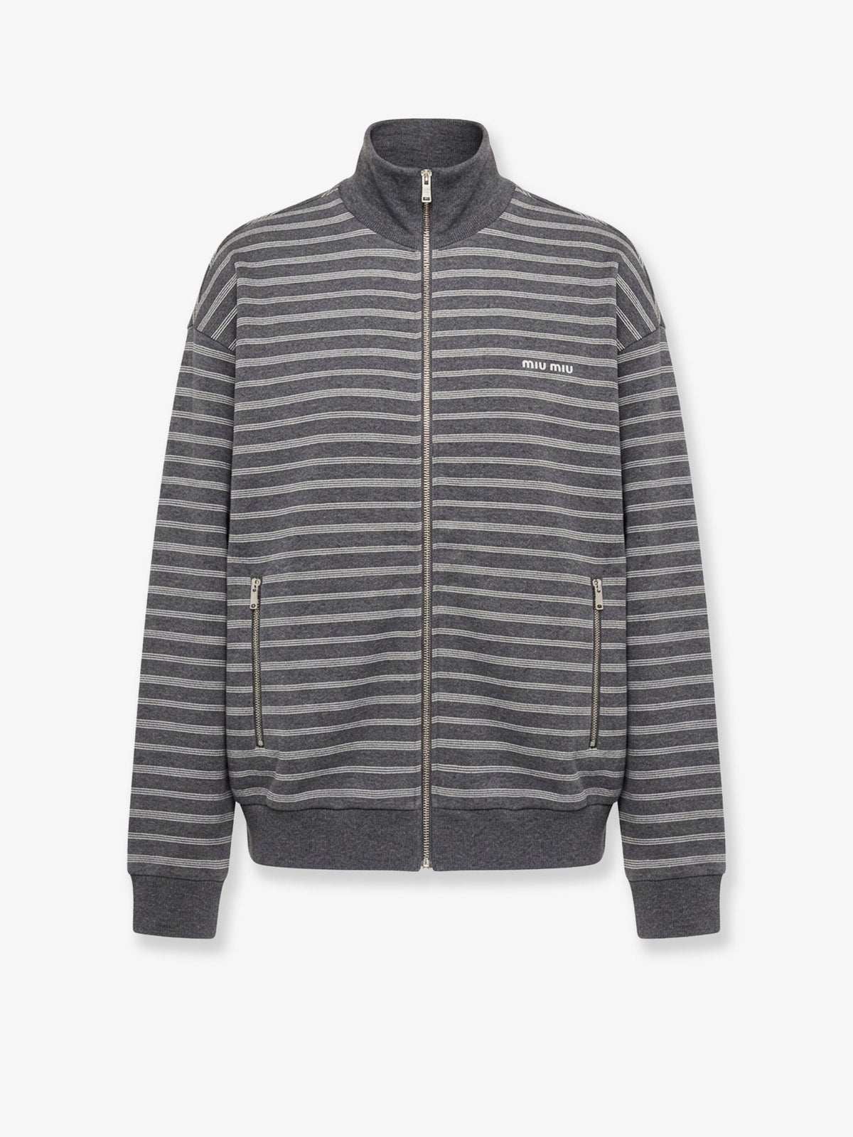Miu Miu Striped cotton sweatshirt - Grigiobianco