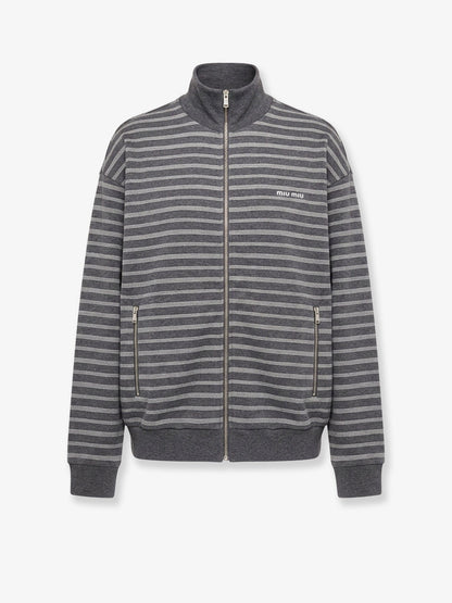 Miu Miu Striped cotton sweatshirt - Grigiobianco