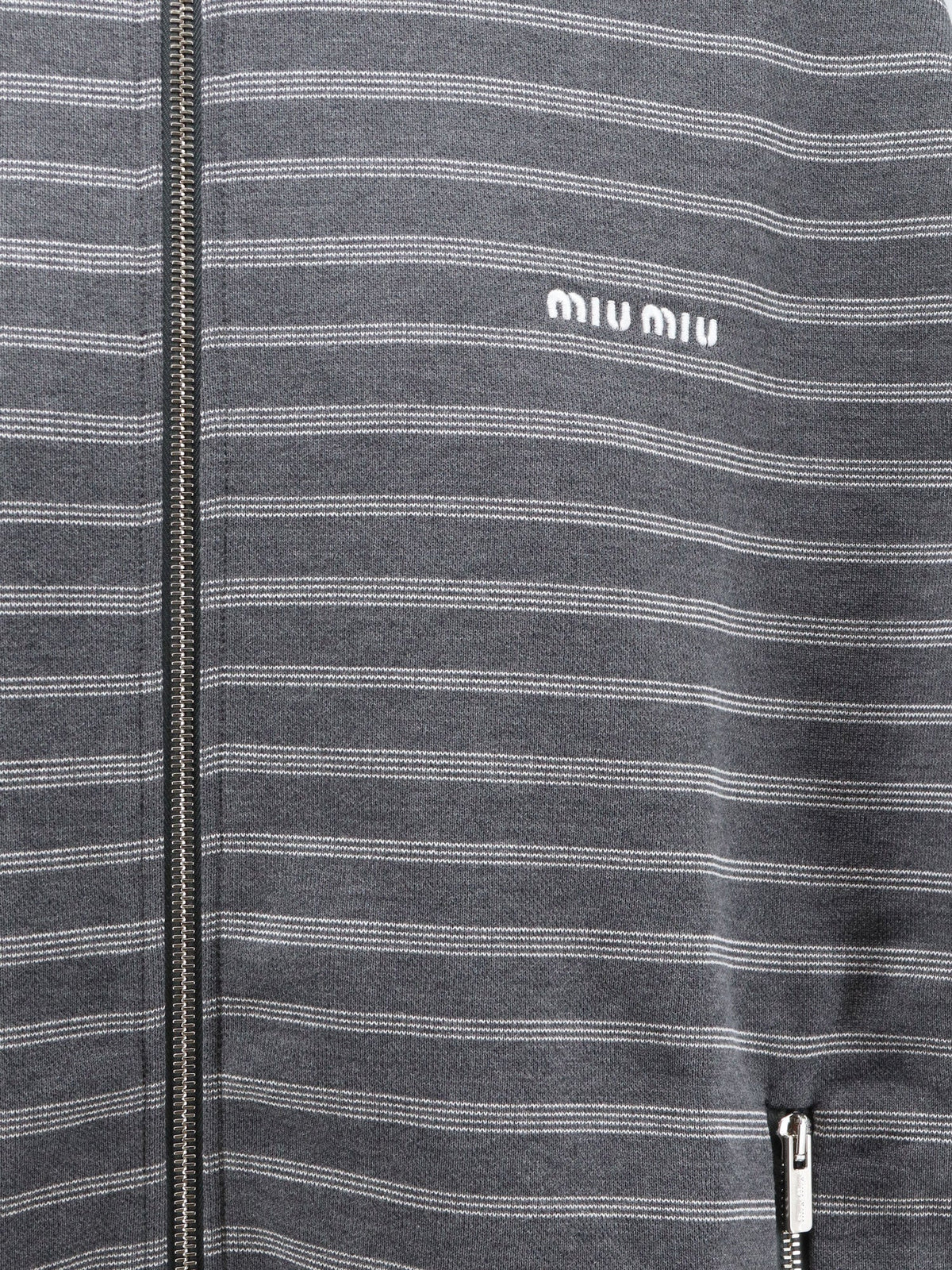Miu Miu Striped cotton sweatshirt - Grigiobianco