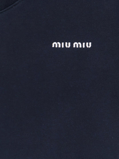 Miu Miu Cotton sweatshirt with Logo embroidery - Bleu
