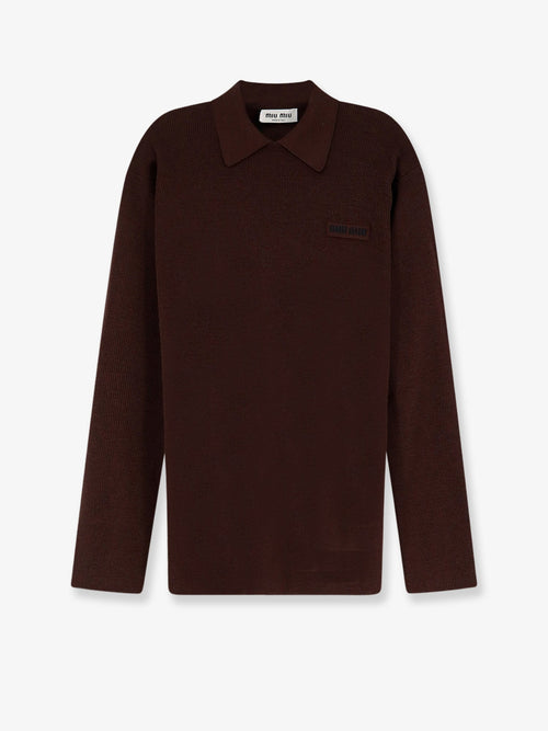 Miu Miu Wool polo shirt with embroidered logo on the front - Cacao