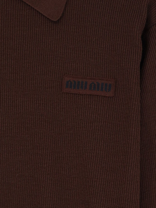 Miu Miu Wool polo shirt with embroidered logo on the front - Cacao