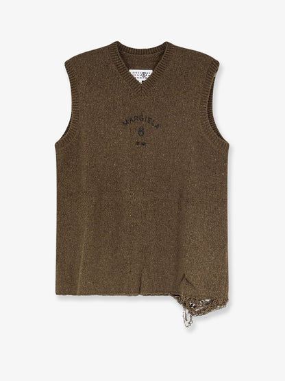 MM6 Maison Margiela Wool blend vest with used effect - Khakiblack