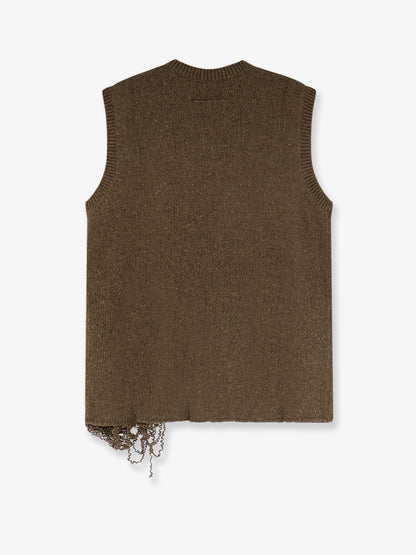 MM6 Maison Margiela Wool blend vest with used effect - Khakiblack