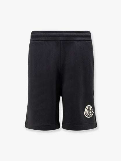 Moncler Cotton bermuda shorts with front logo patch - Nero