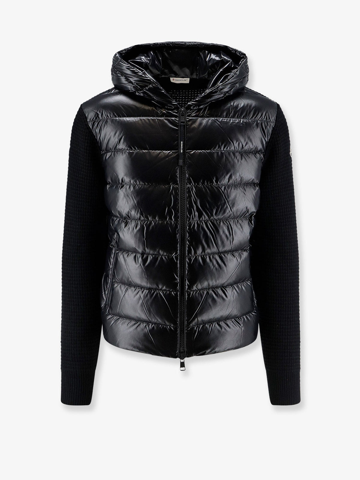 Moncler Nylon jacket with wool and cashmere blend sleeves - Nero