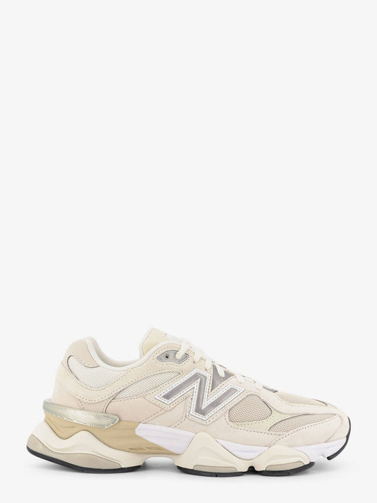New Balance 9060 Mesh Sneakers with Suede Inserts - White
