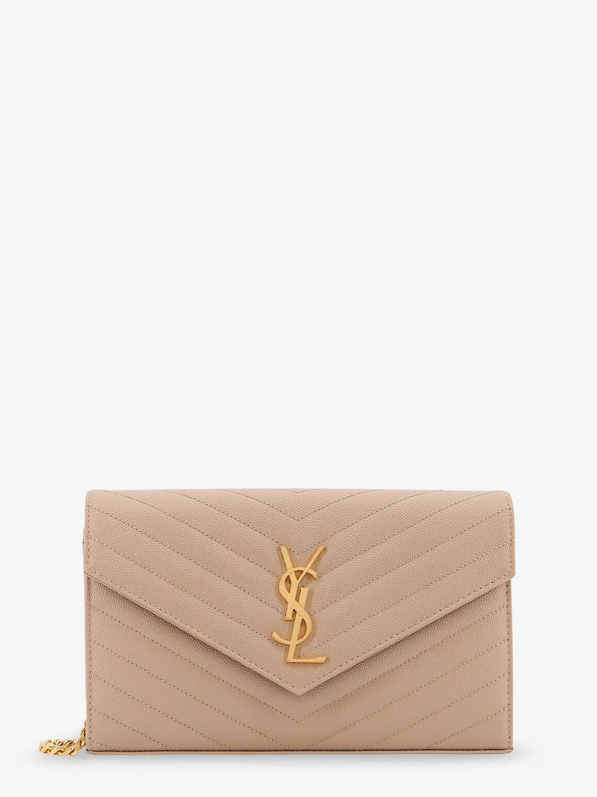 Saint Laurent Leather crossbody bag with metal Cassandre logo - Darkbeige