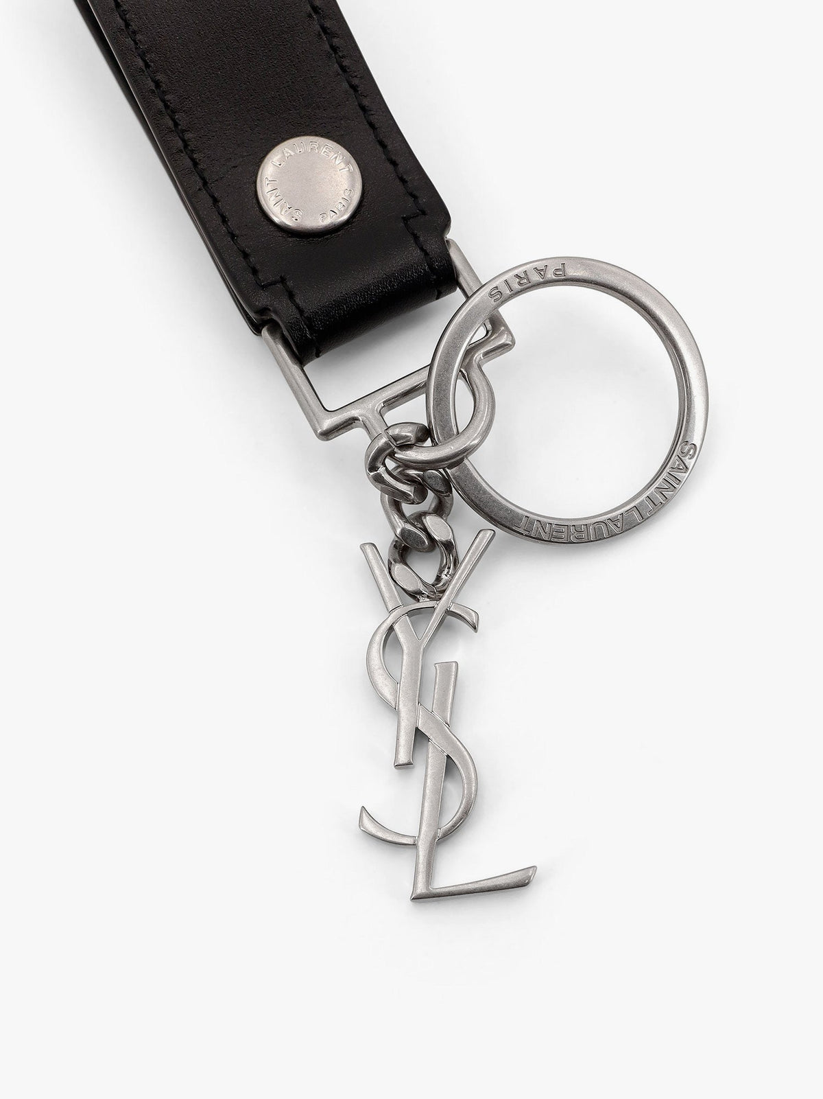Saint Laurent Cassandre leather key ring - Nero