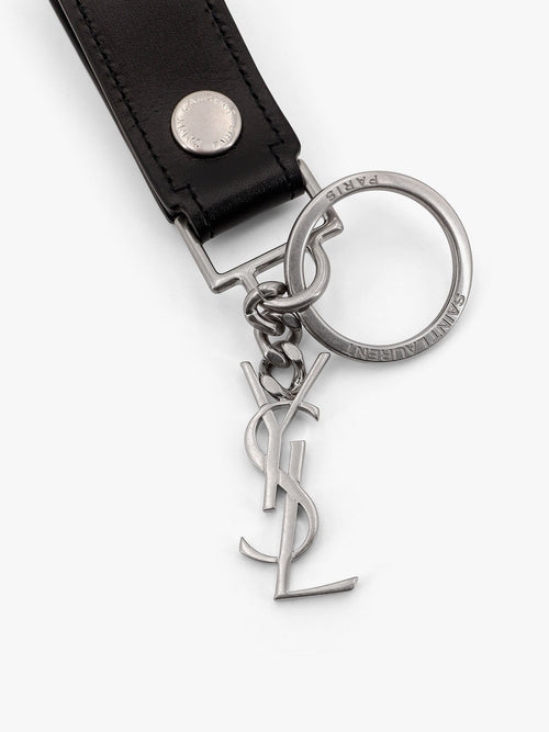 Saint Laurent Cassandre leather key ring - Nero