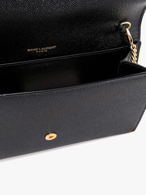 Saint Laurent Leather crossbody bag with metal Cassandre logo - Nero