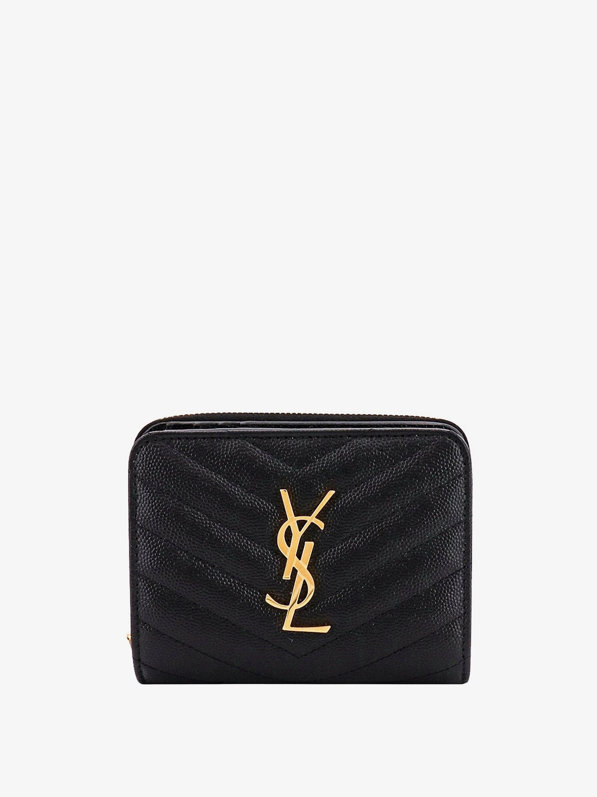 Saint Laurent Quilted leather wallet with metal Cassandre logo - Nero