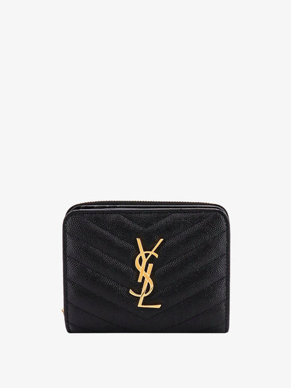 Saint Laurent Quilted leather wallet with metal Cassandre logo - Nero