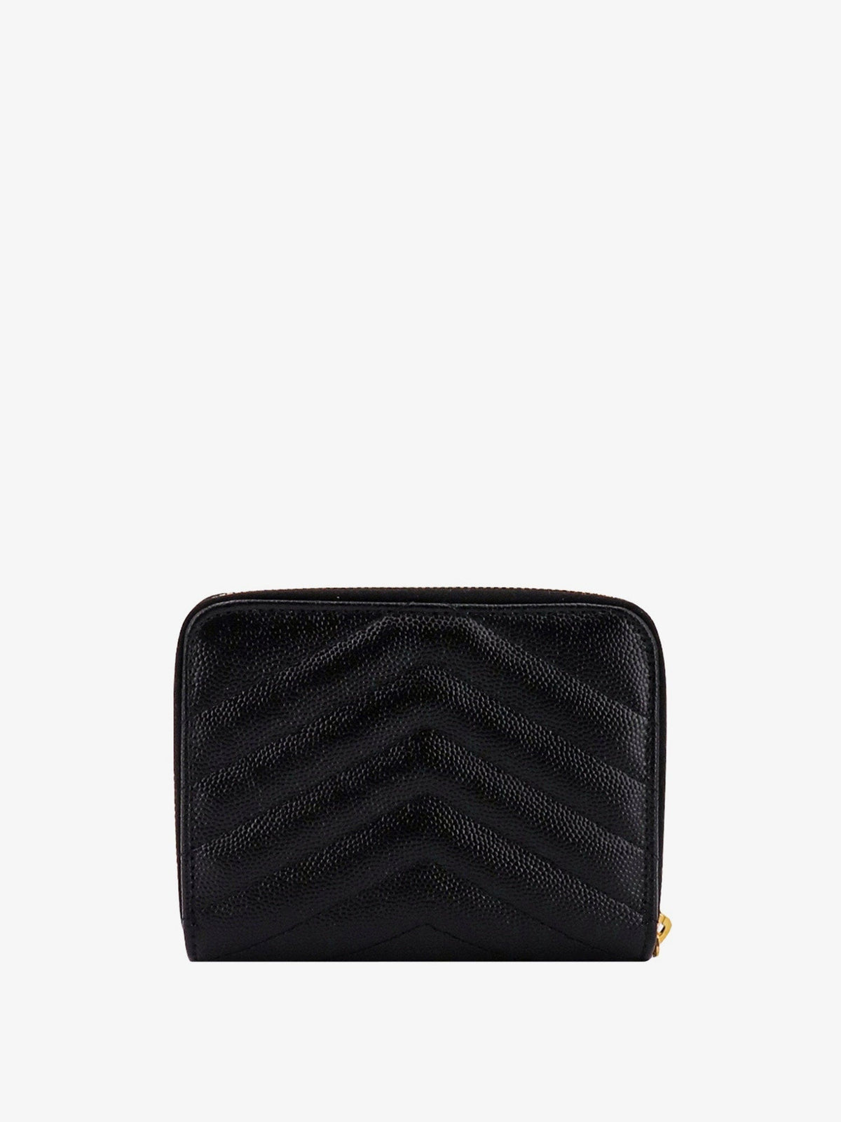 Saint Laurent Quilted leather wallet with metal Cassandre logo - Nero