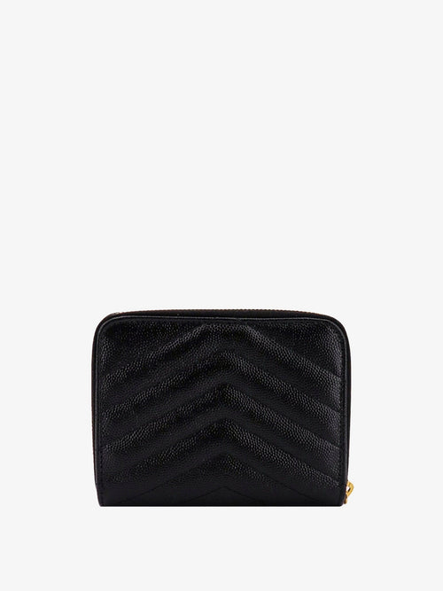 Saint Laurent Quilted leather wallet with metal Cassandre logo - Nero