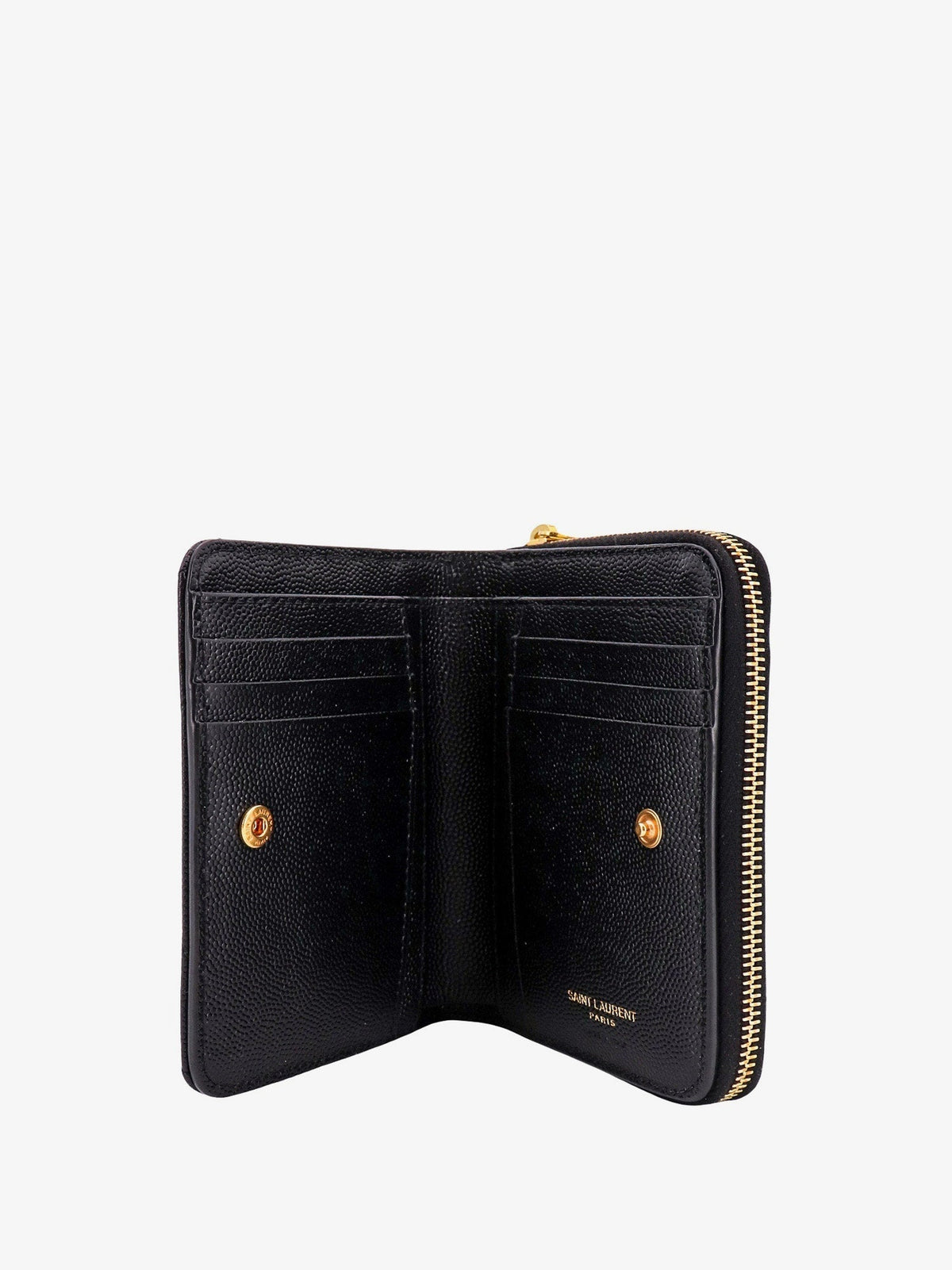 Saint Laurent Quilted leather wallet with metal Cassandre logo - Nero