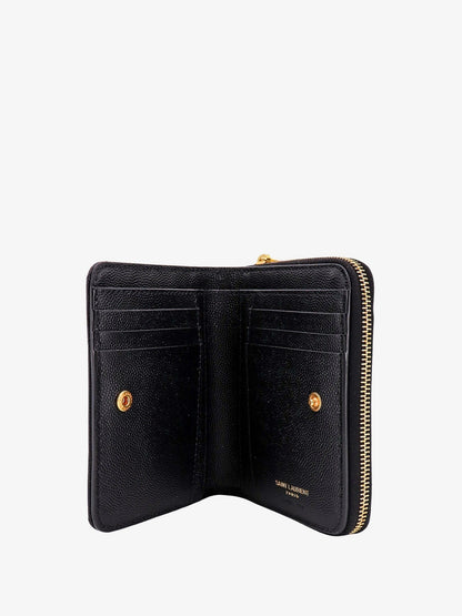 Saint Laurent Quilted leather wallet with metal Cassandre logo - Nero