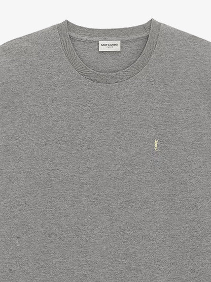 Saint Laurent Recycled material t-shirt with Cassandre embroidery - Gris Chine/Jaune