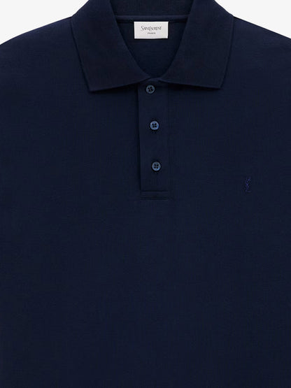 Saint Laurent Recycled material polo shirt with Cassandre embroidery - Marine