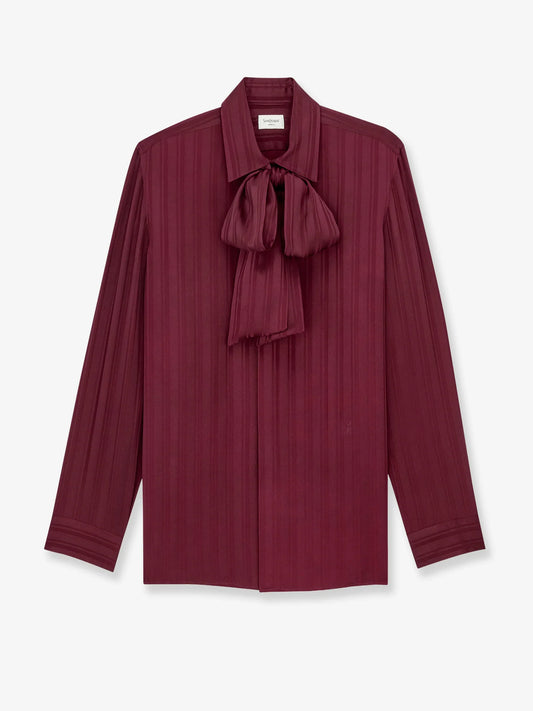 Saint Laurent Cassandre Lavallière Striped Silk Jacquard Shirt