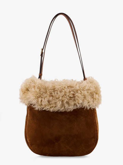 Saint Laurent Suede shoulder bag with shearling profile - Oran Ca Co/Brick/Nat