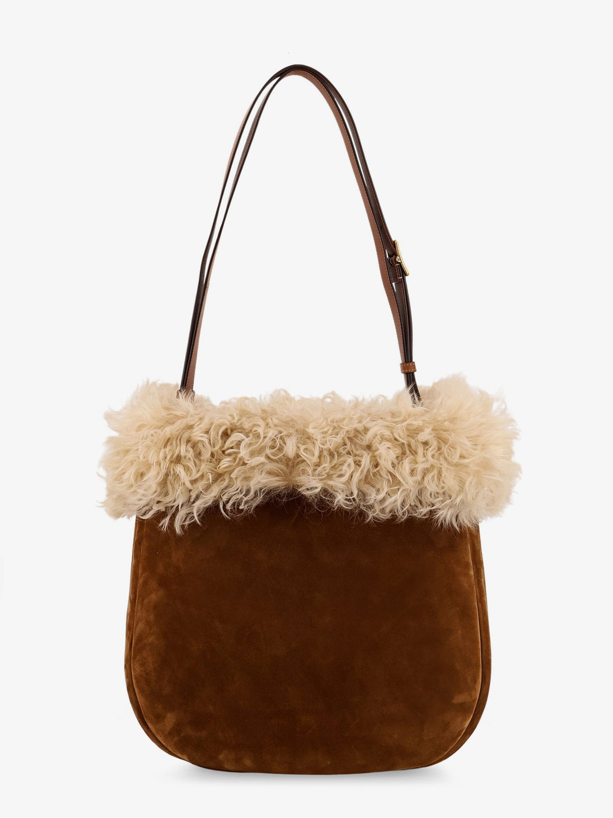Saint Laurent Suede shoulder bag with shearling profile - Oran Ca Co/Brick/Nat