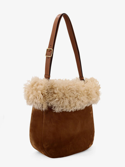 Saint Laurent Suede shoulder bag with shearling profile - Oran Ca Co/Brick/Nat
