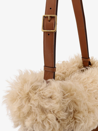Saint Laurent Suede shoulder bag with shearling profile - Oran Ca Co/Brick/Nat