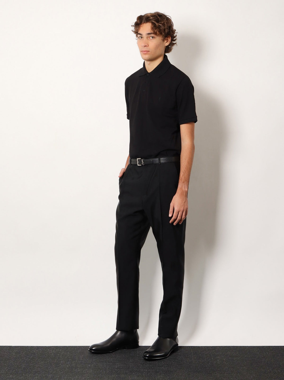 Saint Laurent Cotton blend polo shirt with Cassandre embroidery - Noir