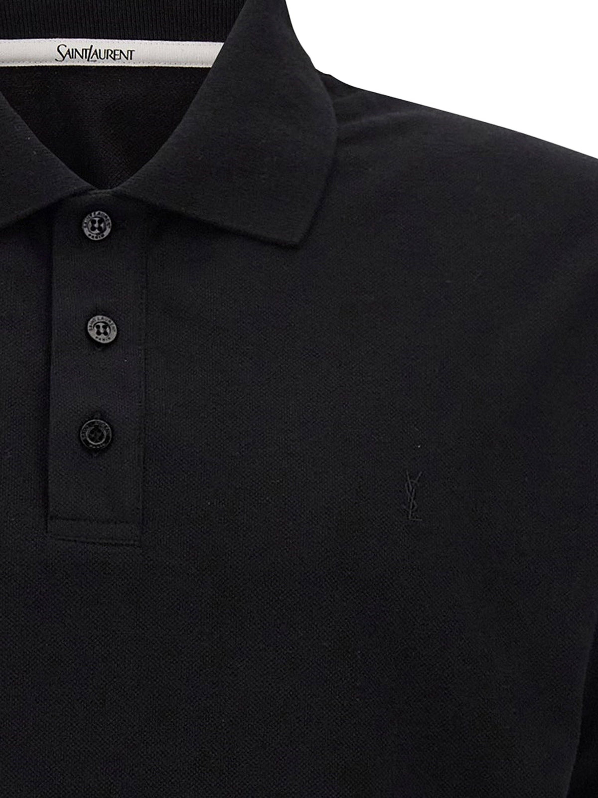 Saint Laurent Cotton blend polo shirt with Cassandre embroidery - Noir